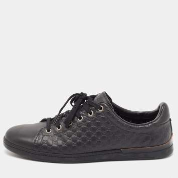 Gucci Black Microguccissima Leather Low Top Sneakers Size 40.5