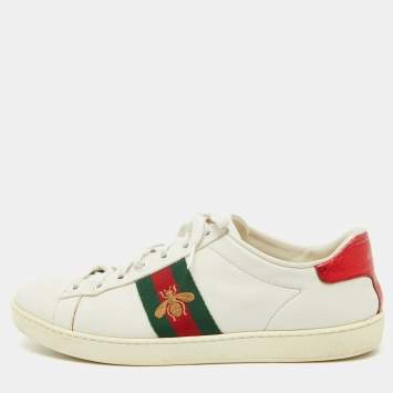 Pre Owned Gucci White Leather Bee Embroidered Ace Sneakers Size 40