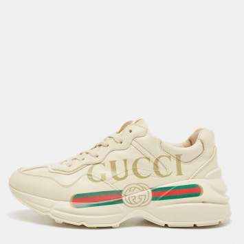 Pre Owned Gucci Cream Leather Vintage Logo Rhyton Sneakers Size 38