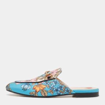 Pre Owned Gucci Multicolor Canvas Horsebit Princetown Mules Size 40