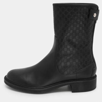 Pre Owned Gucci Black Microguccissima Leather Calf Length Boots Size 38