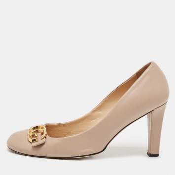 Pre Owned Gucci Beige Leather GG Marmont Pumps Size 40