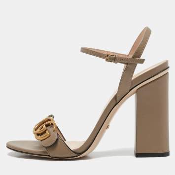 Pre Owned Gucci Grey Leather Horsebit Ankle Strap Sandals Size 39