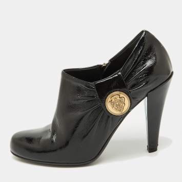 Pre Owned Gucci Black Patent Leather Hysteria Ankle Booties Size 38.5