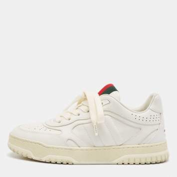 Pre Owned Gucci White Leather Re-Web Sneakers Size 36.5