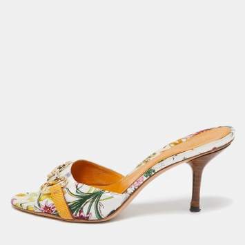 Pre Owned  Gucci Multicolor Floral Satin Slip On Sandals Size 36.5