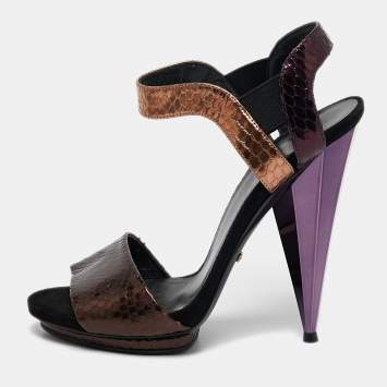 Pre Owned Gucci Multicolor Python Liberty Open Toe Ankle Strap Sandals Size 38