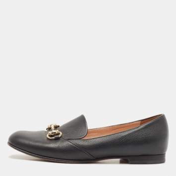 Pre Owned Gucci Black Leather Horsebit Loafers Size 37