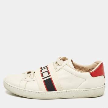 Pre Owned Gucci Cream Leather Logo Band Ace Sneakers Size 36