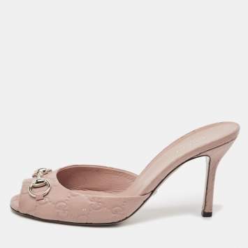 Pre Owned Gucci Light Pink Guccissima Leather Hollywood Slide Sandals Size 37.5