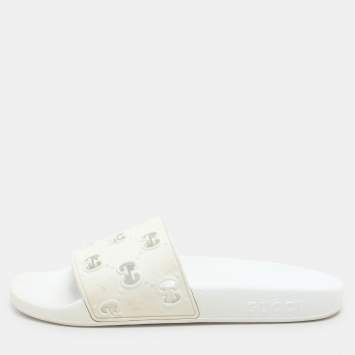 Gucci White Rubber GG Slide Sandals Size 38
