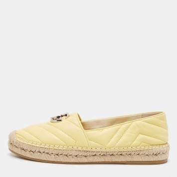 Pre Owned Gucci Yellow Matelassé Leather GG Marmont Espadrille Flats Size 37.5