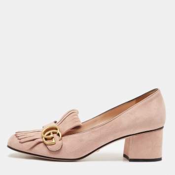 Pre Owned Gucci Light Pink Suede GG Marmont Fringe Pumps Size 40