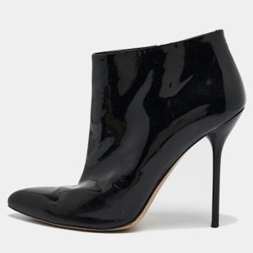 Pre Owned Gucci Black Patent Leather Pointed Toe Ankle Length Boots Size 40