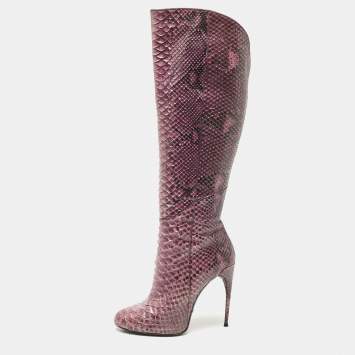 Gucci Purple Python Leather Knee Length Boots Size 39