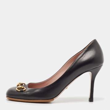 مملوكة مسبقًا Gucci Black Leather Jolene Horsebit Pumps Size 39
