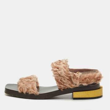 Pre Owned Gucci Beige Fur Slingback Sandals Size 37
