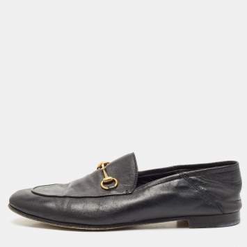 Pre Owned Gucci Black Leather Jordaan Horsebit Slip On Loafers Size 39.5