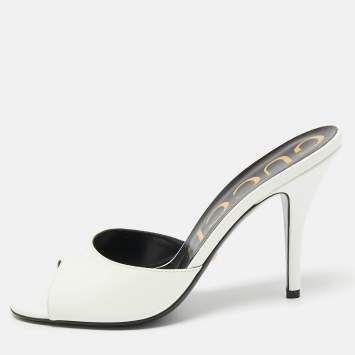 Pre Owned Gucci White Leather Heeled Slide Sandals Size 38