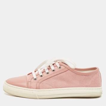 Pre Owned Gucci Pink GG Canvas and Leather Low Top Sneakers Size 37