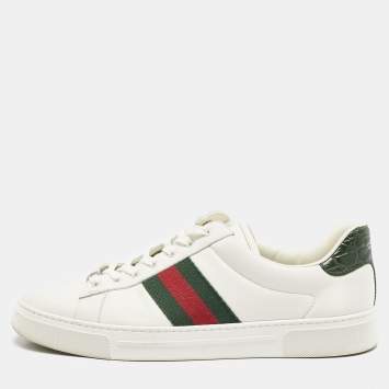 Pre Owned Gucci White Leather Web Ace Sneakers Size 40