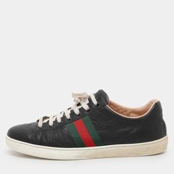 Pre Owned Gucci Black Guccissima Leather Ace Sneakers Size 40