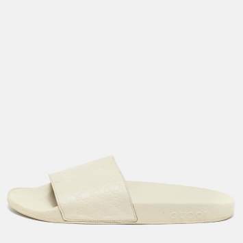 Pre Owned Gucci Cream Microguccissima Rubber Pool Flats Size 39