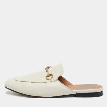 Gucci Off White Leather Princetown Flat Mules Size 38