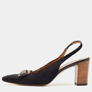 Gucci Black Calf Hair and Leather Slingback Pumps Size 39
