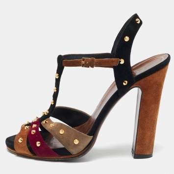 Pre Owned Gucci Multicolor Suede Jacquelyne Ankle Strap Sandals Size 39