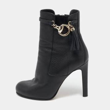 Gucci Black Leather Platform Ankle Boots Size 38