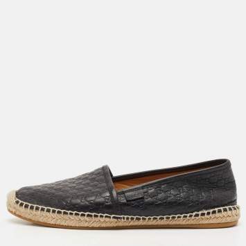 Pre Owned Gucci Black Microguccissima Leather Espadrille Flats Size 38