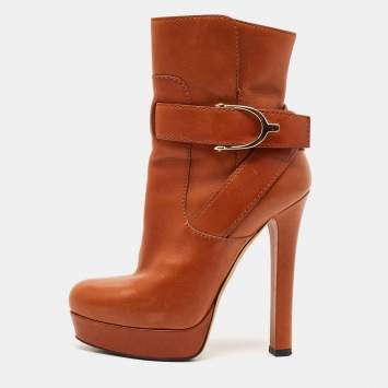 Gucci Brown Leather Wimbledon Ankle Length Boots Size 35.5