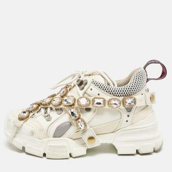 Gucci White Leather and Mesh Flashtrek Chunky Sneakers Size 36