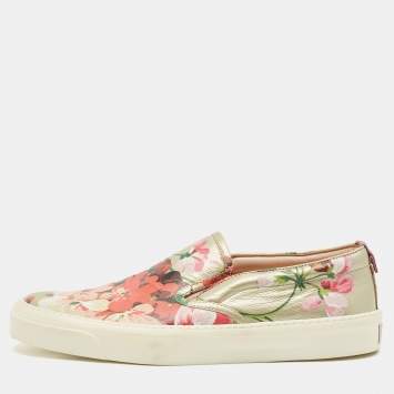 Gucci Pink Leather Blooms Slip On Sneakers Size 38