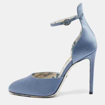 Pre Owned Gucci Blue Satin Daisy D'orsay Pumps Size 39