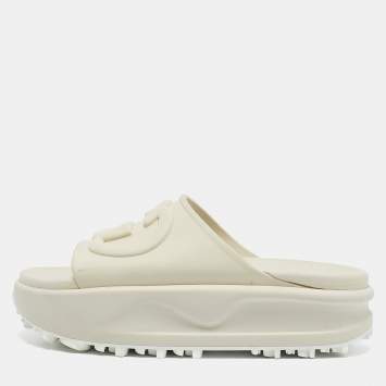 Pre Owned Gucci White Rubber Interlocking G Slide Sandals Size 36