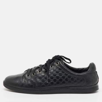 Pre Owned Gucci Black Microguccissima Leather Low Top Sneakers Size 38.5