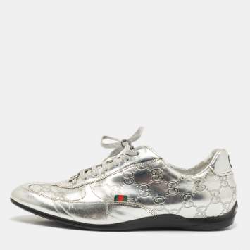 Pre Owned Gucci Silver Guccissima Leather Low Top Sneakers Size 38.5
