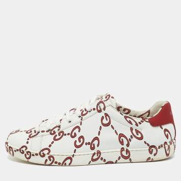 Pre Owned Gucci White Leather Ghost GG Ace Sneakers  Size 40
