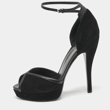 Pre Owned Gucci Black Suede and Leather Ankle Strap Sandals Size 39