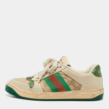 Pre Owned Gucci  Multicolor Nubuck Leather and Canvas Screener Sneakers Size 36