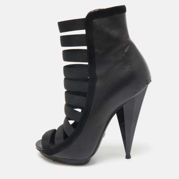Gucci Black Leather Elastic Olimpia Open Toe Ankle Booties Size 37