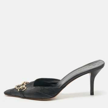 Gucci Black GG Canvas and Leather Vintage Horsebit Chain Mules Size 39