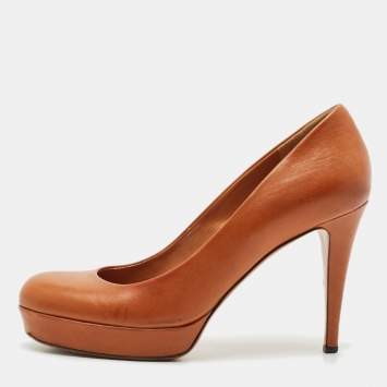 Pre Owned Gucci Brown Leather Betty Platform Pumps Size 38