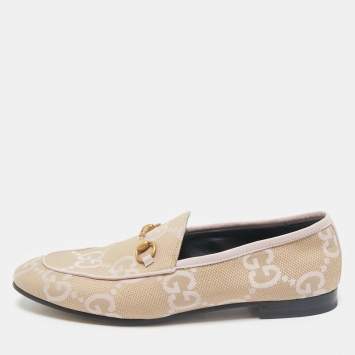 Gucci Beige/Pink GG Canvas and Leather Jordaan Horsebit Loafers Size 41