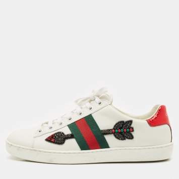 Gucci White Leather Embellished Arrow Ace Sneakers Size 36.5