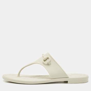 Gucci Grey Rubber Horsebit Thong Flats Size 39