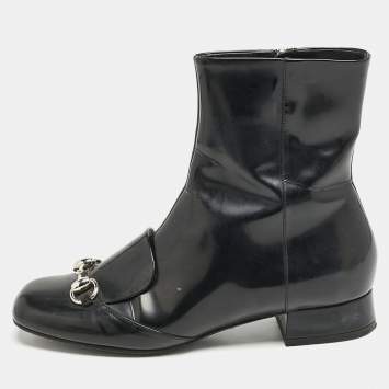 Gucci Black Patent Leather Horsebit Mid Calf Length Boots Size 36.5