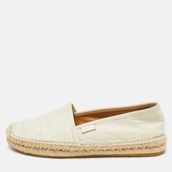 Gucci Cream GG Leather Slip On Espadrille Flats Size 38.5
